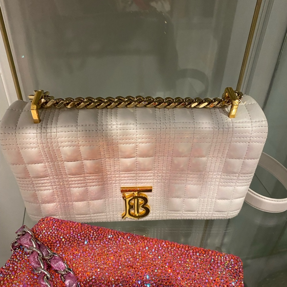 Small Burberry Lola Quilted Lambskin Crossbody Bag White